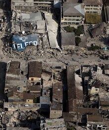 Top-down photo of urban destruction