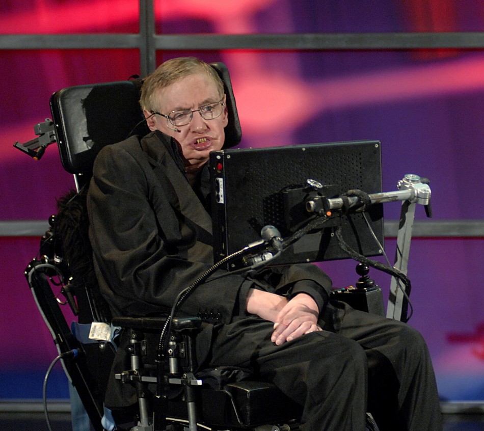Photo of Stephen Hawking with his wheelchair and monitor
